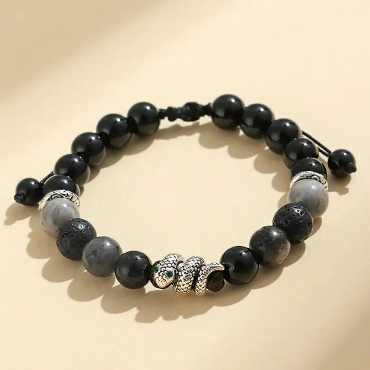 BWOOOH Black Onyx Black Glitter Stone White Agate White Turquoise Year Of The Snake Protection Bracelet - BWOOOH