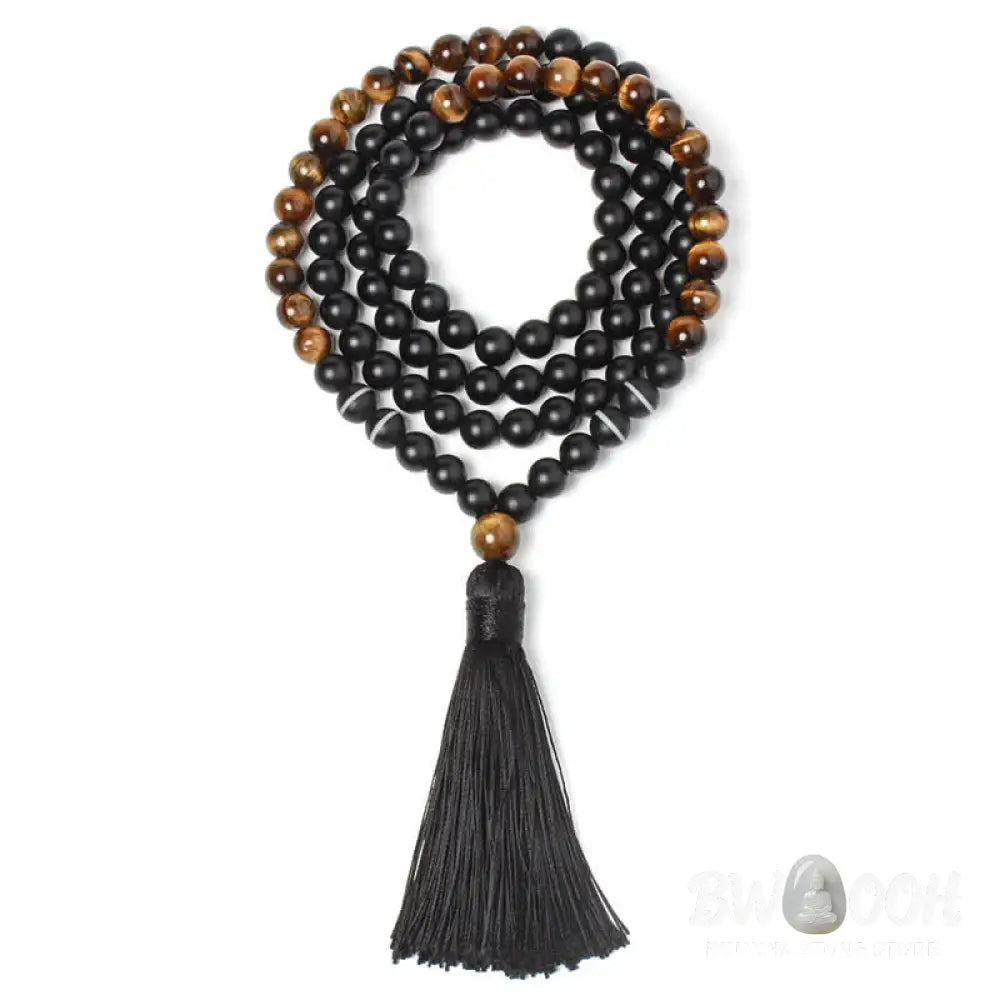 Buddha Stones Black Onyx Tiger Eye Fortune Bracelet Tassel Necklace Pendant - BWOOOH - Black Onyx&amp;Tiger Eye - Bracelet