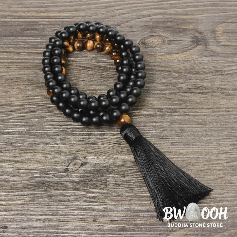 Buddha Stones Black Onyx Tiger Eye Fortune Bracelet Tassel Necklace Pendant - BWOOOH - Black Onyx&Tiger Eye - Bracelet