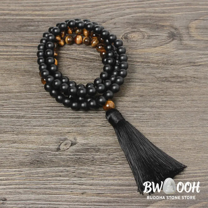 Buddha Stones Black Onyx Tiger Eye Fortune Bracelet Tassel Necklace Pendant - BWOOOH - Black Onyx&amp;Tiger Eye - Bracelet