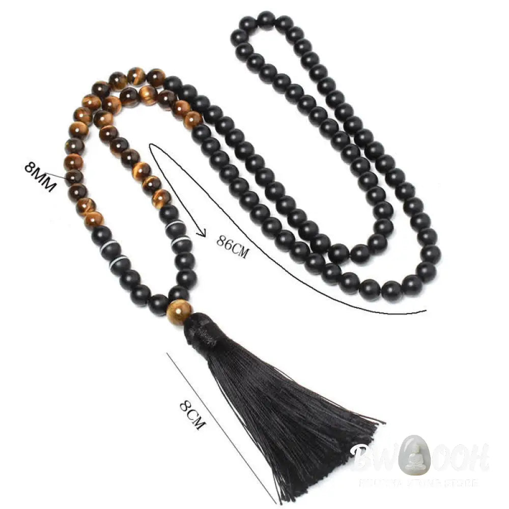 Buddha Stones Black Onyx Tiger Eye Fortune Bracelet Tassel Necklace Pendant - BWOOOH - Black Onyx&amp;Tiger Eye - Bracelet
