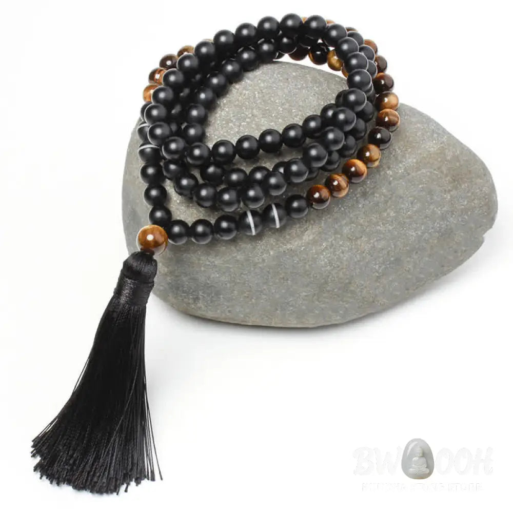 Buddha Stones Black Onyx Tiger Eye Fortune Bracelet Tassel Necklace Pendant - BWOOOH - Black Onyx&amp;Tiger Eye - Bracelet