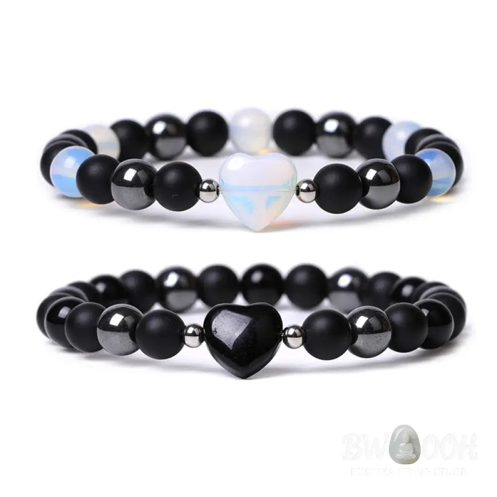 Buddha Stones Black Onyx Tiger Eye Stone Crystal Love Heart Protection Bracelet - BWOOOH - Bracelet