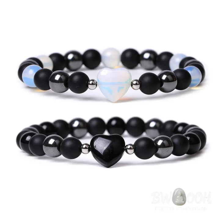 Buddha Stones Black Onyx Tiger Eye Stone Crystal Love Heart Protection Bracelet - BWOOOH - Bracelet