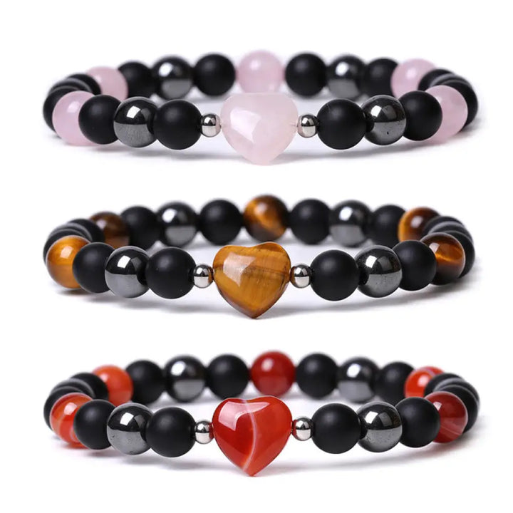 BWOOOH Black Onyx Tiger Eye Stone Crystal Love Heart Protection Bracelet - BWOOOH - Bracelet