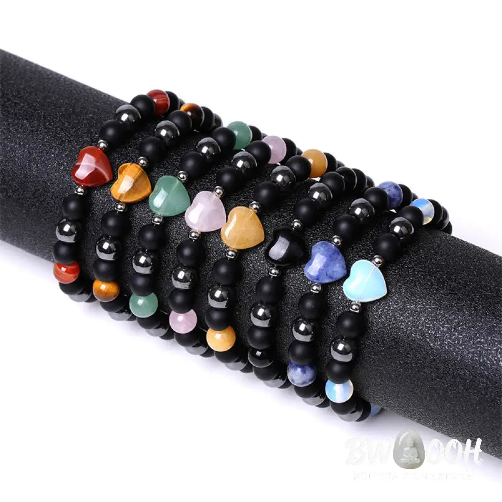 Buddha Stones Black Onyx Tiger Eye Stone Crystal Love Heart Protection Bracelet - BWOOOH - Bracelet