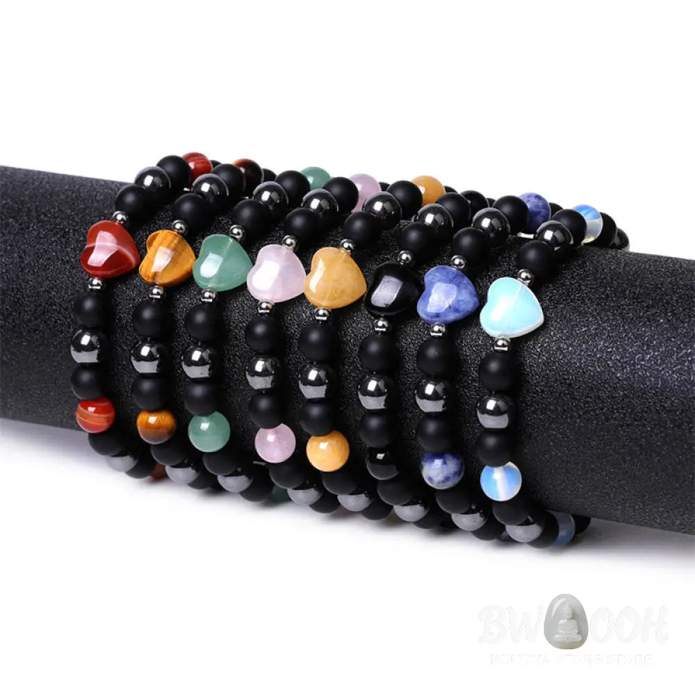 Buddha Stones Black Onyx Tiger Eye Stone Crystal Love Heart Protection Bracelet - BWOOOH - Bracelet
