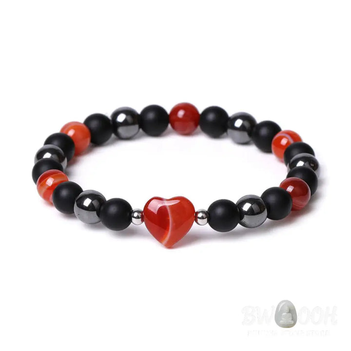 Buddha Stones Black Onyx Tiger Eye Stone Crystal Love Heart Protection Bracelet - BWOOOH - Bracelet