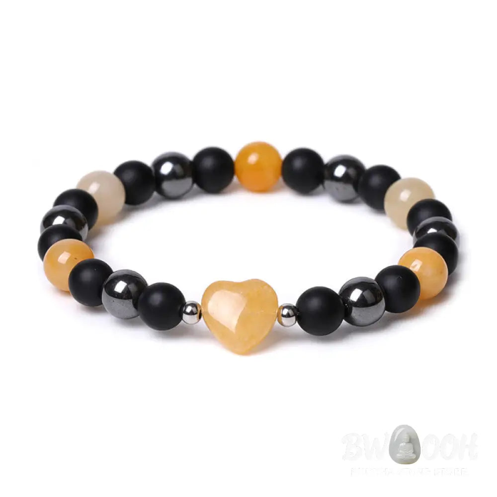 Buddha Stones Black Onyx Tiger Eye Stone Crystal Love Heart Protection Bracelet - BWOOOH - Bracelet