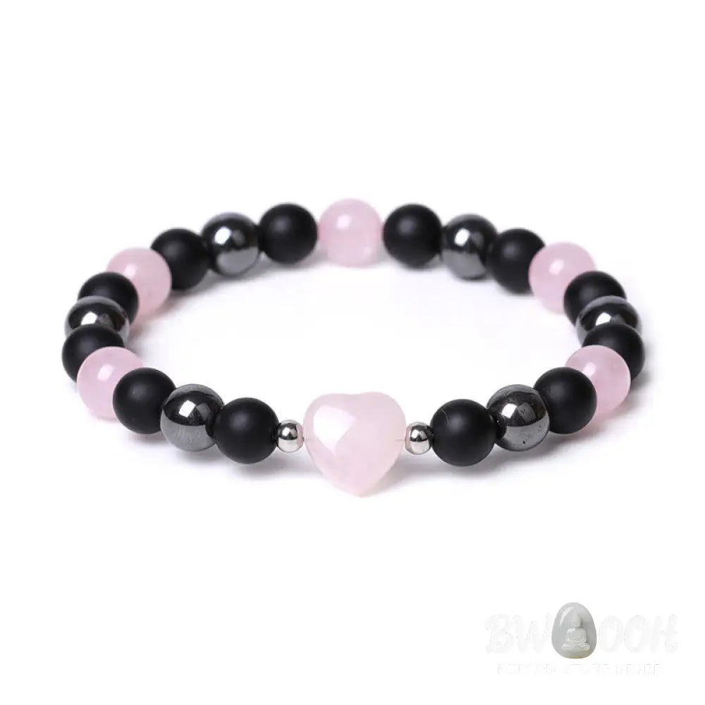 Buddha Stones Black Onyx Tiger Eye Stone Crystal Love Heart Protection Bracelet - BWOOOH - Bracelet