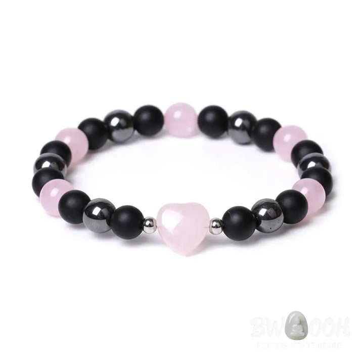Buddha Stones Black Onyx Tiger Eye Stone Crystal Love Heart Protection Bracelet - BWOOOH - Bracelet
