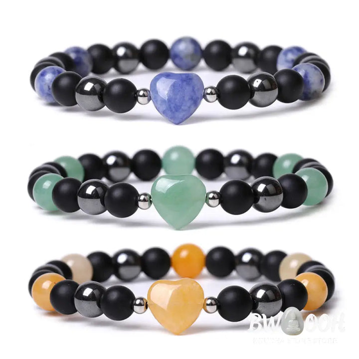 Buddha Stones Black Onyx Tiger Eye Stone Crystal Love Heart Protection Bracelet - BWOOOH - Bracelet