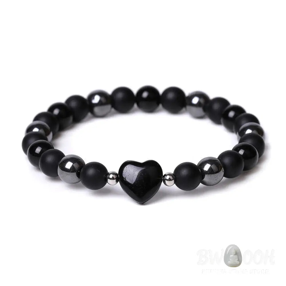 Buddha Stones Black Onyx Tiger Eye Stone Crystal Love Heart Protection Bracelet - BWOOOH - Bracelet