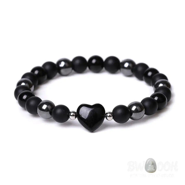 Buddha Stones Black Onyx Tiger Eye Stone Crystal Love Heart Protection Bracelet - BWOOOH - Bracelet