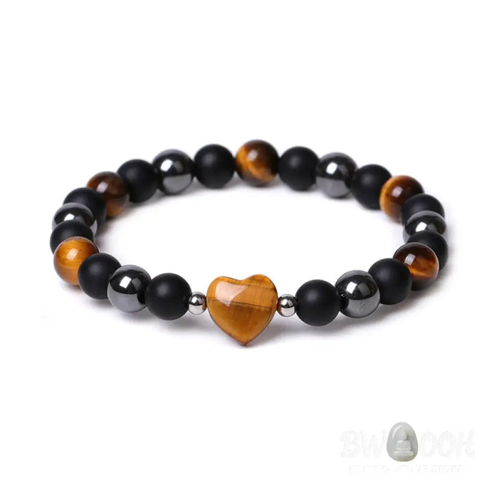 Buddha Stones Black Onyx Tiger Eye Stone Crystal Love Heart Protection Bracelet - BWOOOH - Bracelet