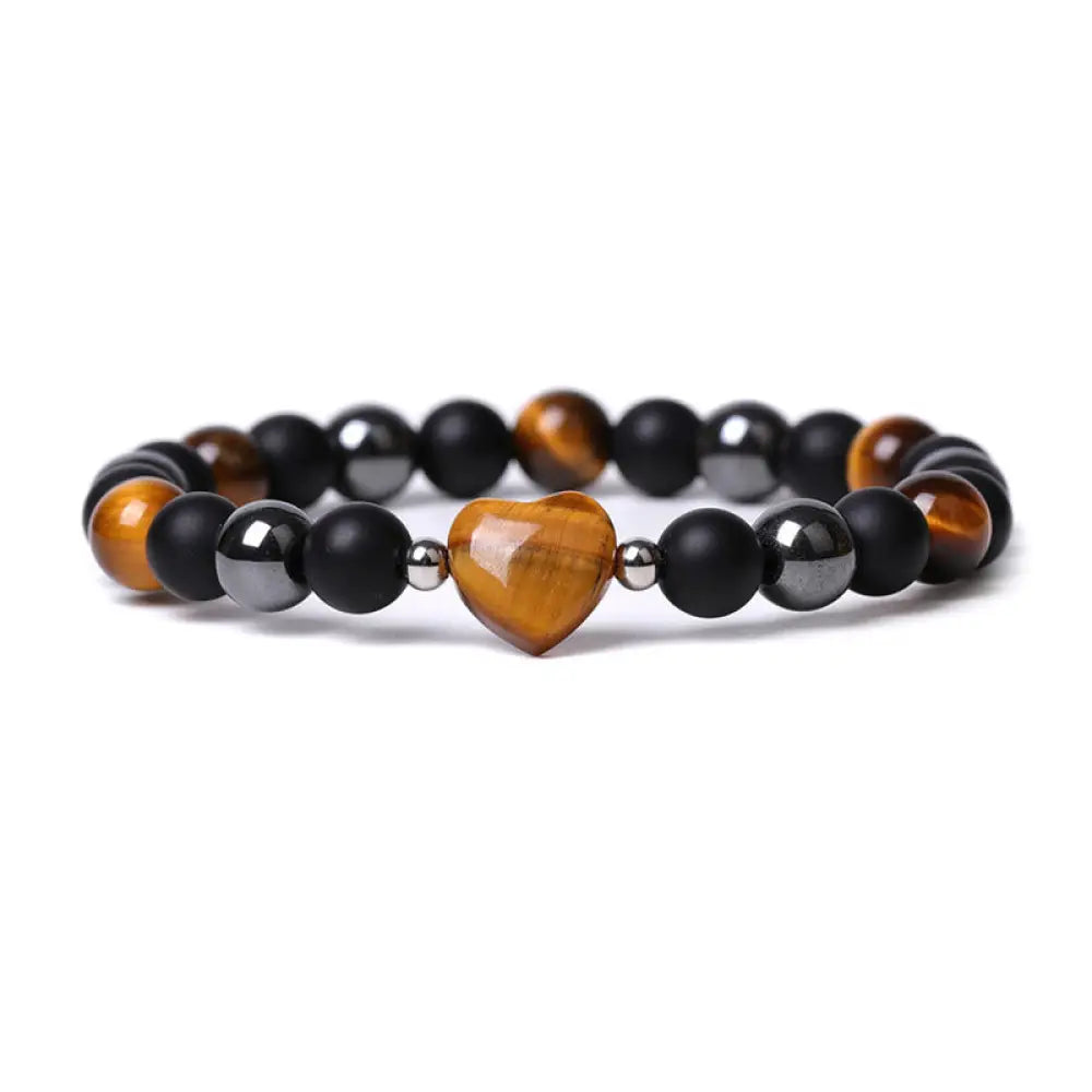 Buddha Stones Black Onyx Tiger Eye Stone Crystal Love Heart Protection Bracelet - BWOOOH - Black Onyx&amp;Tiger Eye