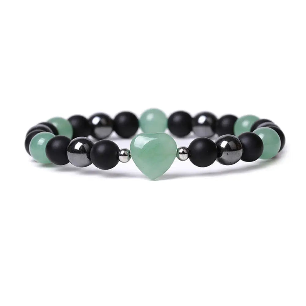 Buddha Stones Black Onyx Tiger Eye Stone Crystal Love Heart Protection Bracelet - BWOOOH - Black Onyx&amp;Green Aventurine