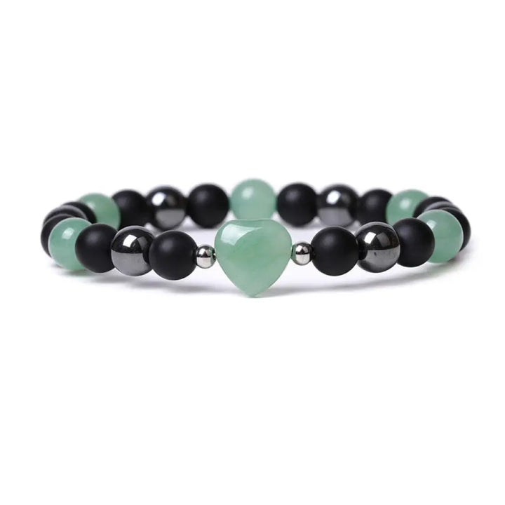 Buddha Stones Black Onyx Tiger Eye Stone Crystal Love Heart Protection Bracelet - BWOOOH - Black Onyx&amp;Green Aventurine