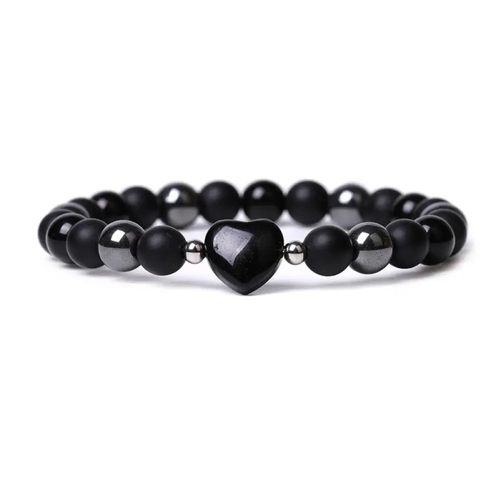 Buddha Stones Black Onyx Tiger Eye Stone Crystal Love Heart Protection Bracelet - BWOOOH - Black Onyx&amp;Black Obsidian