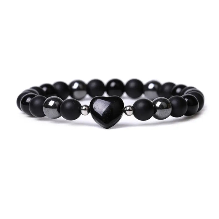 Buddha Stones Black Onyx Tiger Eye Stone Crystal Love Heart Protection Bracelet - BWOOOH - Black Onyx&amp;Black Obsidian