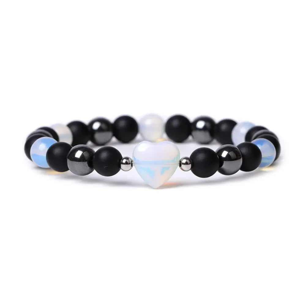 Buddha Stones Black Onyx Tiger Eye Stone Crystal Love Heart Protection Bracelet - BWOOOH - Black Onyx&amp;Opal - Bracelet