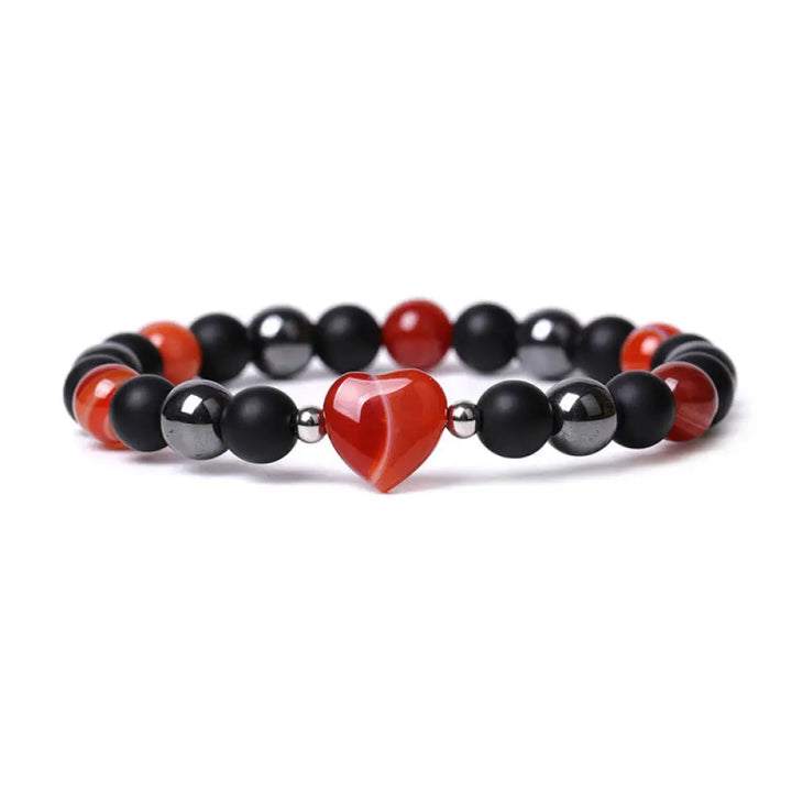 Buddha Stones Black Onyx Tiger Eye Stone Crystal Love Heart Protection Bracelet - BWOOOH - Black Onyx&amp;Red Agate