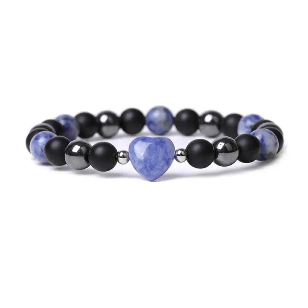 Buddha Stones Black Onyx Tiger Eye Stone Crystal Love Heart Protection Bracelet - BWOOOH - Black Onyx&amp;Sodalite