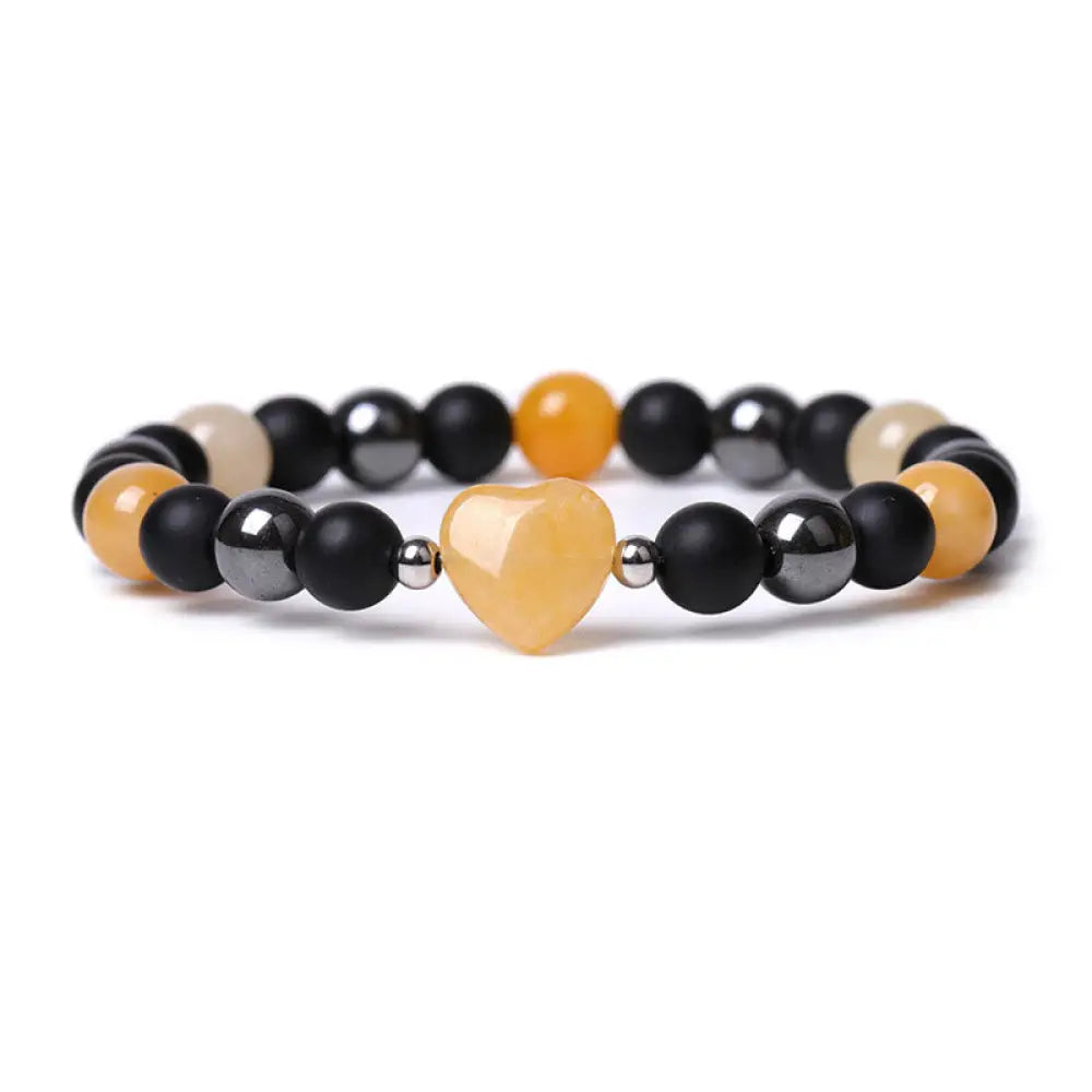 Buddha Stones Black Onyx Tiger Eye Stone Crystal Love Heart Protection Bracelet - BWOOOH - Black Onyx&amp;Topaz - Bracelet