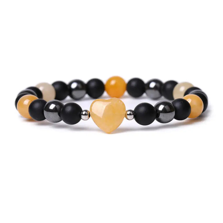 Buddha Stones Black Onyx Tiger Eye Stone Crystal Love Heart Protection Bracelet - BWOOOH - Black Onyx&amp;Topaz - Bracelet