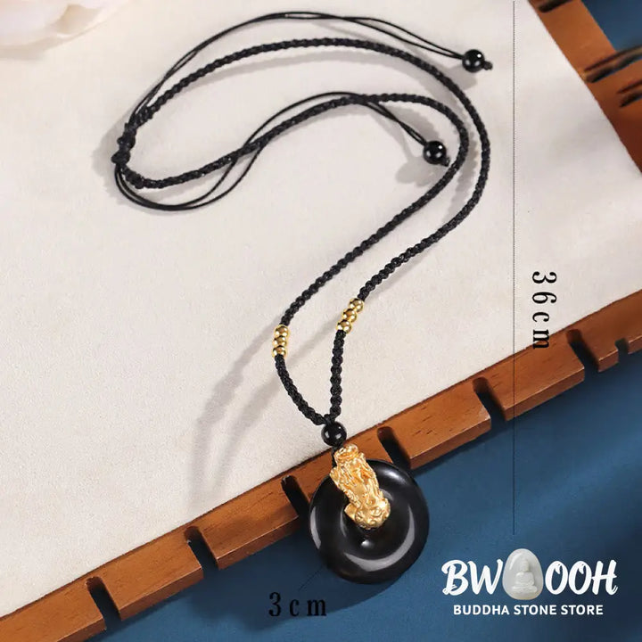 Buddha Stones Black Onyx White Agate Peace Buckle 999 Sterling Silver Gold PiXiu Fortune Necklace Pendant - BWOOOH