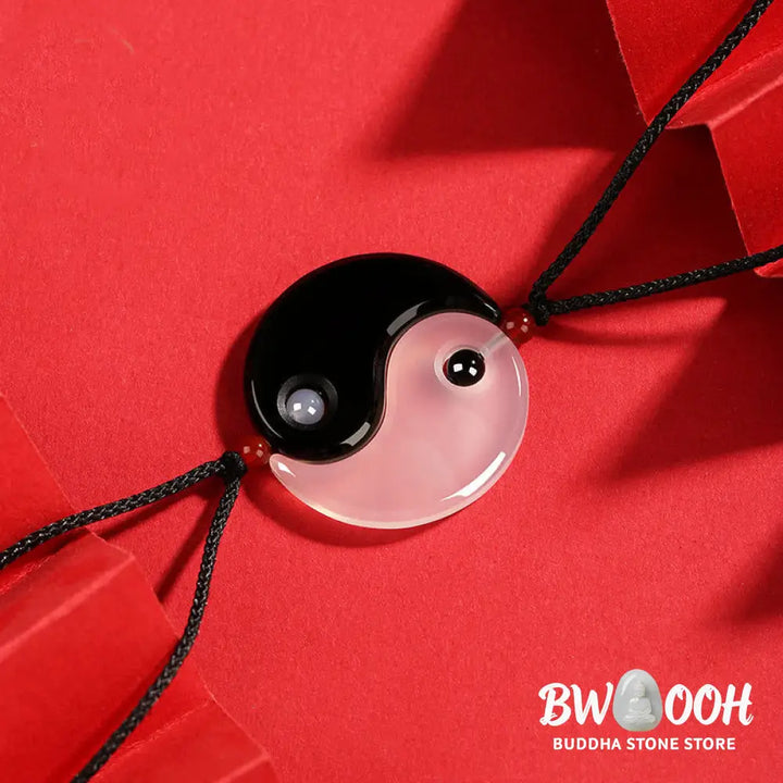 Buddha Stones Black Onyx White Agate Yin Yang Tai Chi Diagram Fortune Couple Necklace Pendant - BWOOOH - Black Onyx