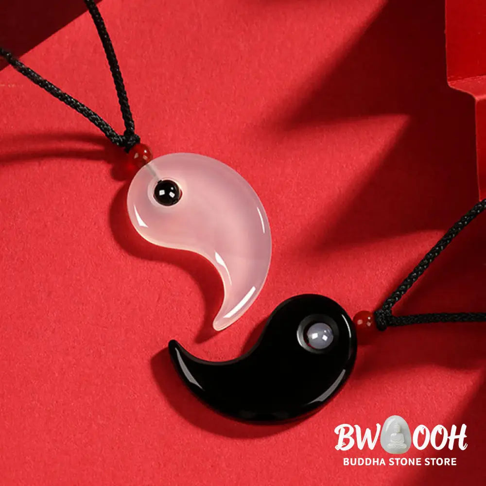 Buddha Stones Black Onyx White Agate Yin Yang Tai Chi Diagram Fortune Couple Necklace Pendant - BWOOOH - Black Onyx