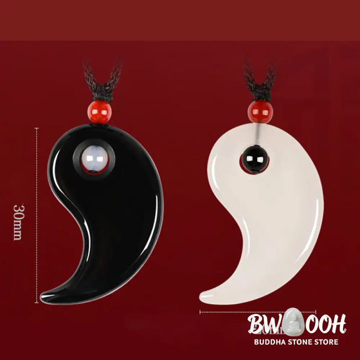 Buddha Stones Black Onyx White Agate Yin Yang Tai Chi Diagram Fortune Couple Necklace Pendant - BWOOOH - Black Onyx