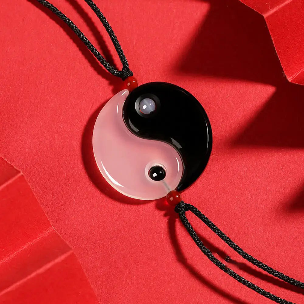 Buddha Stones Black Onyx White Agate Yin Yang Tai Chi Diagram Fortune Couple Necklace Pendant - BWOOOH - Black Onyx