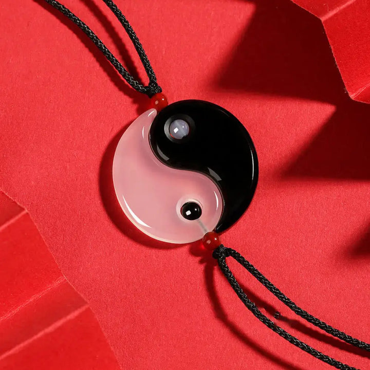 Buddha Stones Black Onyx White Agate Yin Yang Tai Chi Diagram Fortune Couple Necklace Pendant - BWOOOH - Black Onyx