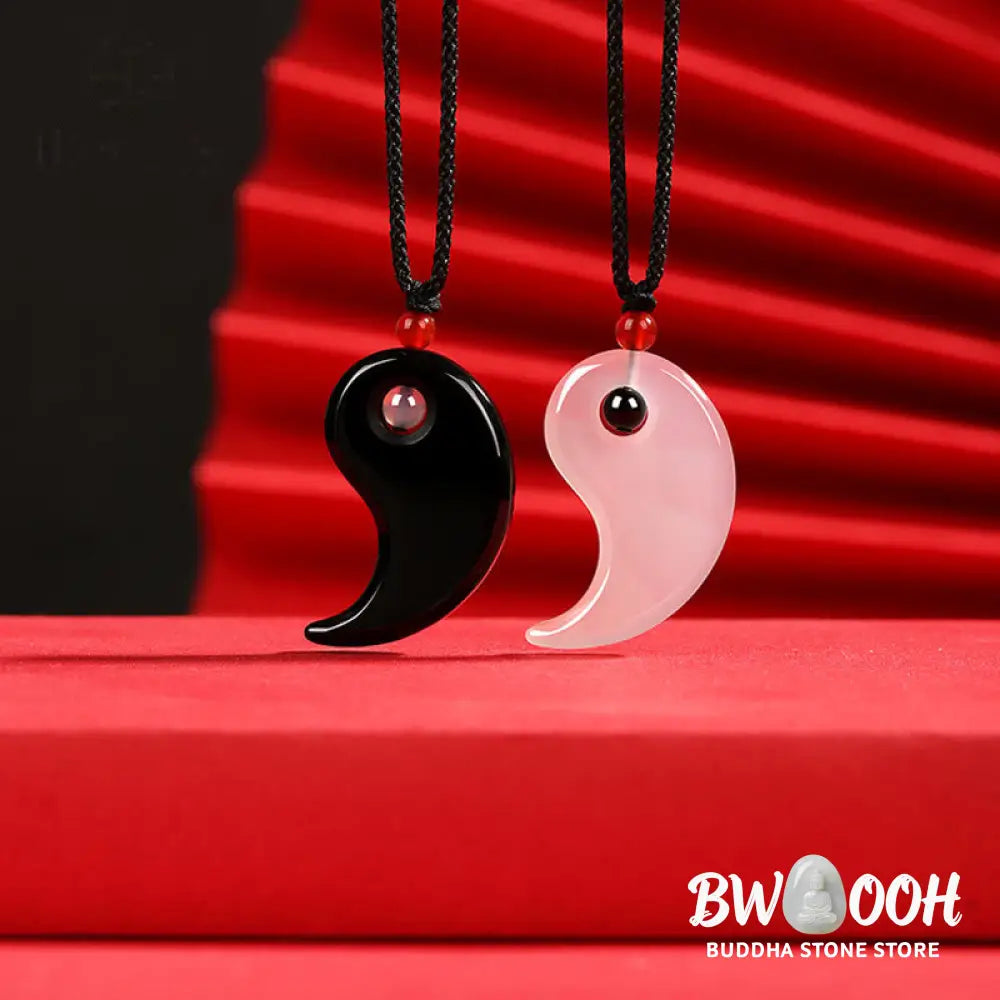 Buddha Stones Black Onyx White Agate Yin Yang Tai Chi Diagram Fortune Couple Necklace Pendant - BWOOOH - Black Onyx