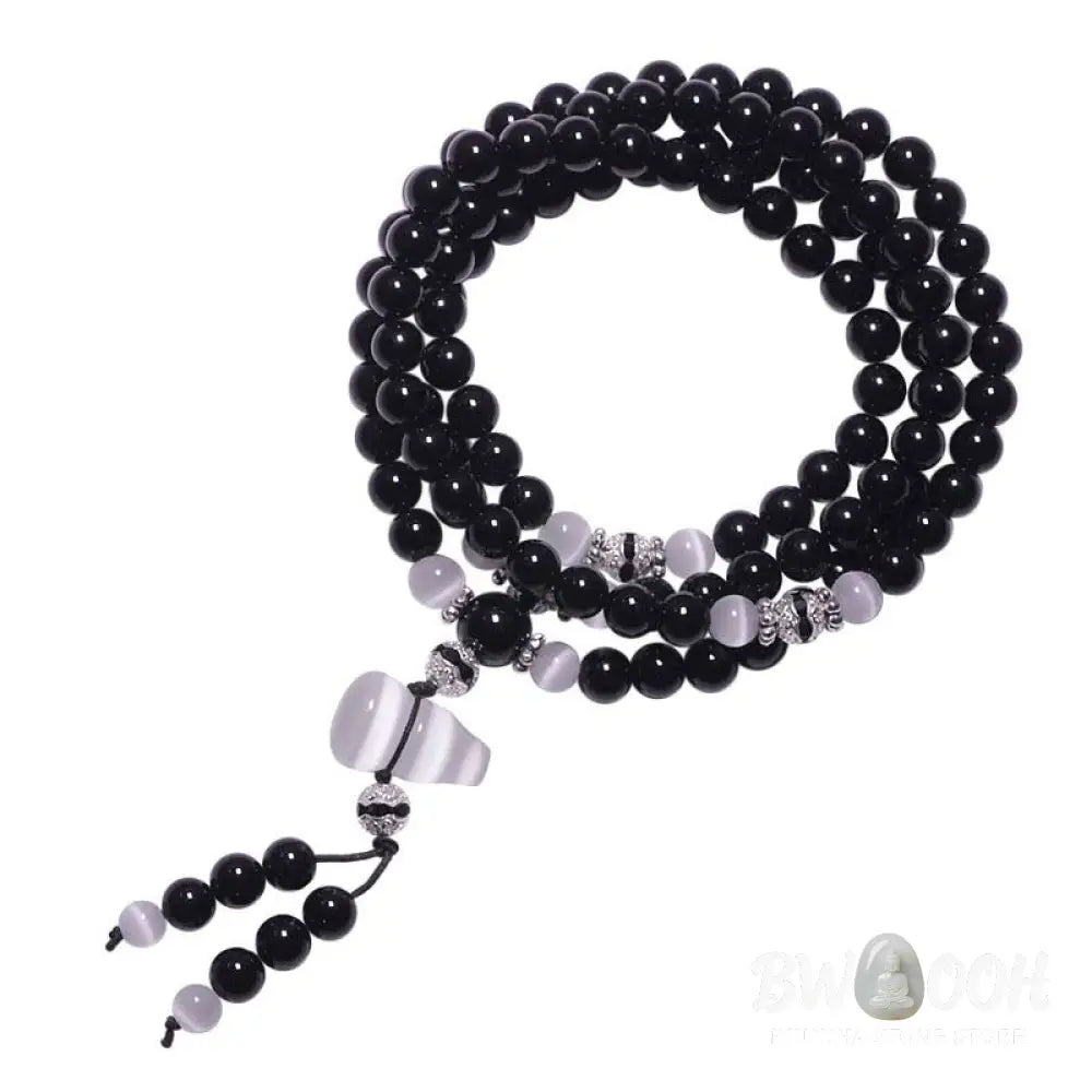 BWOOOH Black Onyx White Crystal Bead Meditation Bracelet - Black Onyx - Bracelet