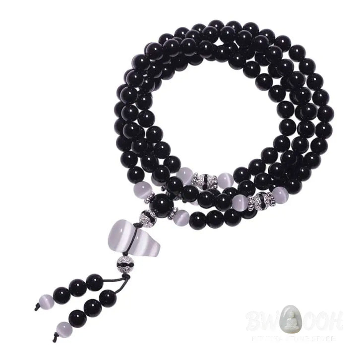 BWOOOH Black Onyx White Crystal Bead Meditation Bracelet - Black Onyx - Bracelet