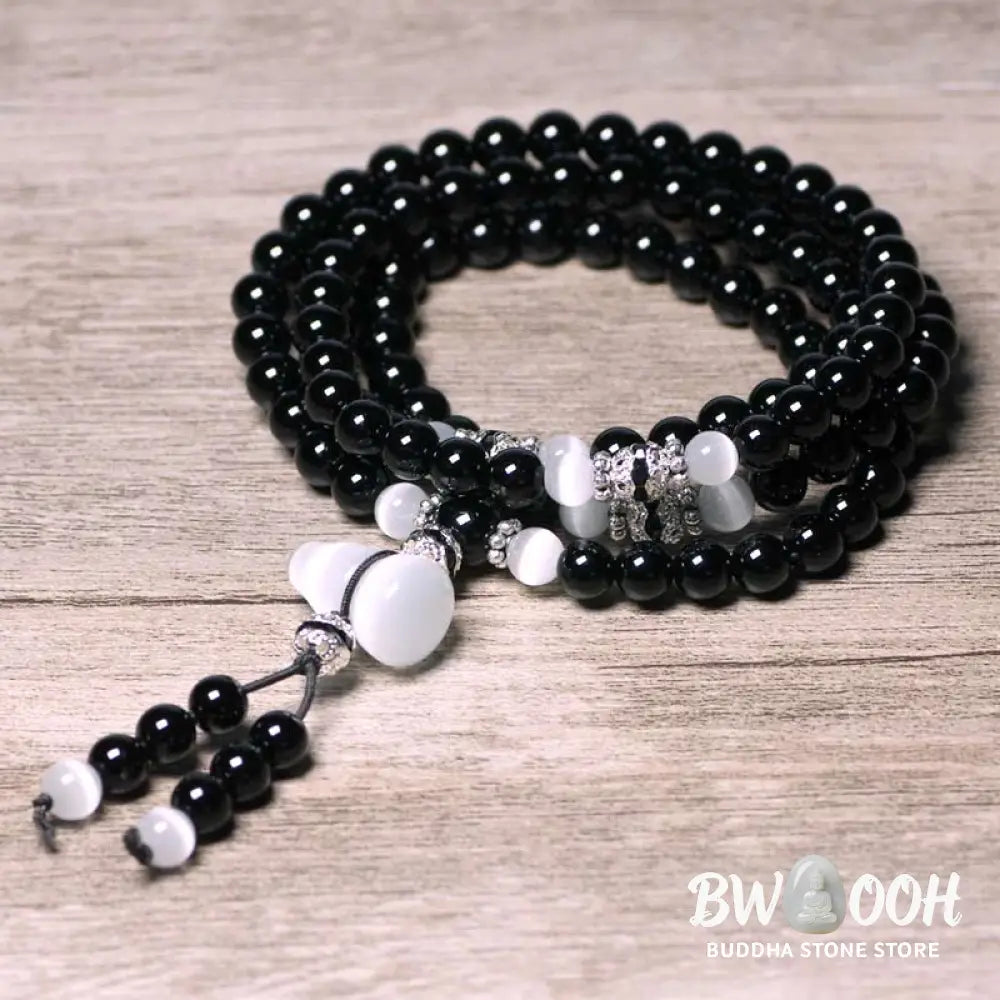 BWOOOH Black Onyx White Crystal Bead Meditation Bracelet - Black Onyx - Bracelet