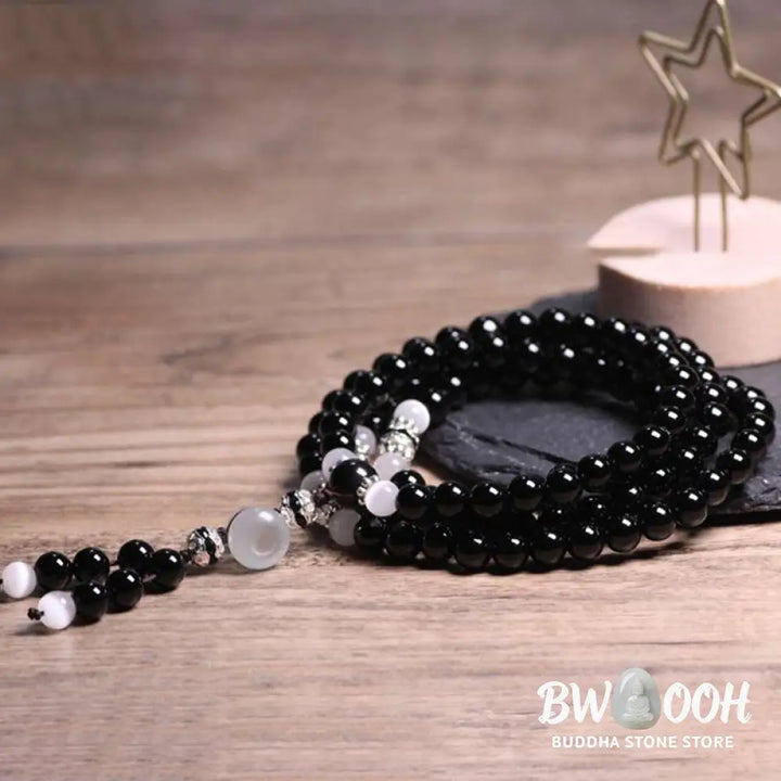 BWOOOH Black Onyx White Crystal Bead Meditation Bracelet - Black Onyx - Bracelet