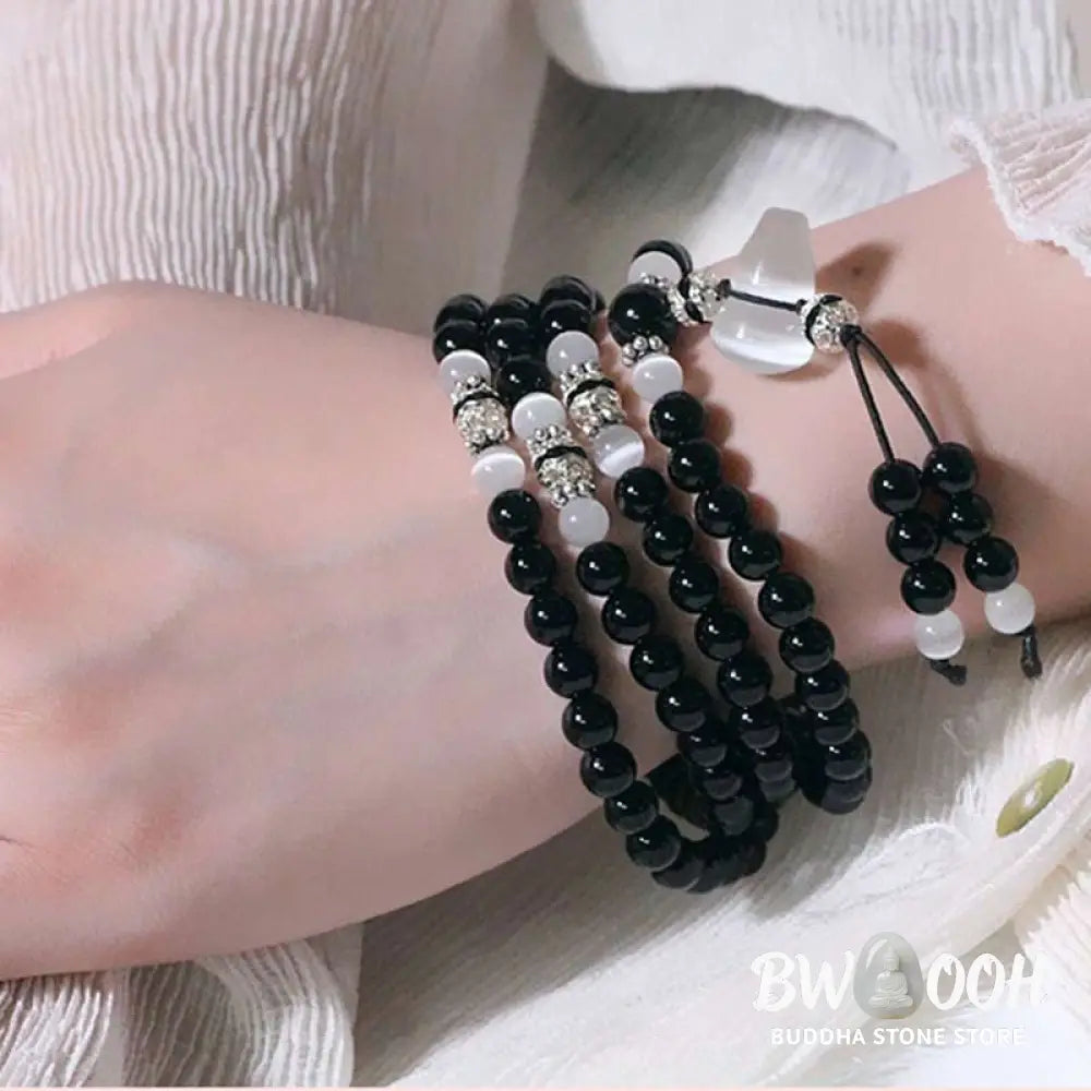BWOOOH Black Onyx White Crystal Bead Meditation Bracelet - Black Onyx - Bracelet