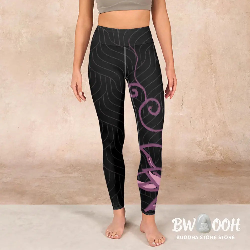 BWOOOH lotus print yoga leggings - Black Pink Lotus Flower Print Gym Leggin