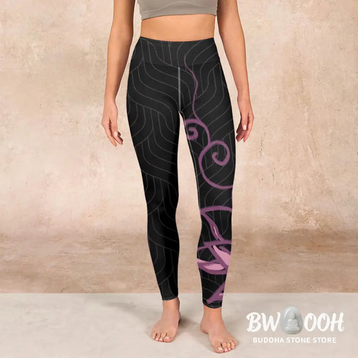 BWOOOH lotus print yoga leggings - Black Pink Lotus Flower Print Gym Leggin
