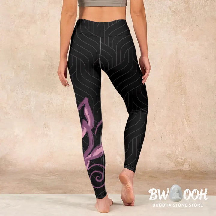 BWOOOH lotus print yoga leggings - Black Pink Lotus Flower Print Gym Leggin