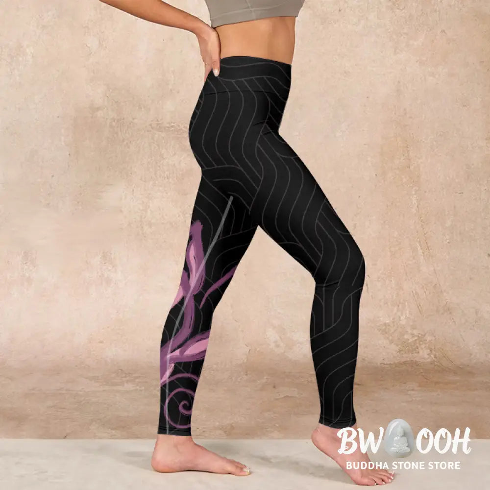 BWOOOH lotus print yoga leggings - Black Pink Lotus Flower Print Gym Leggin