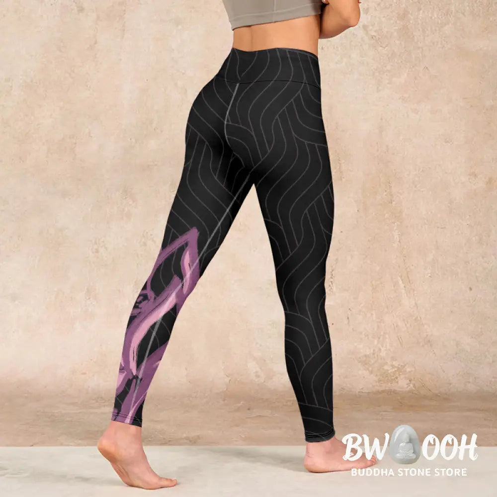 BWOOOH lotus print yoga leggings - Black Pink Lotus Flower Print Gym Leggin