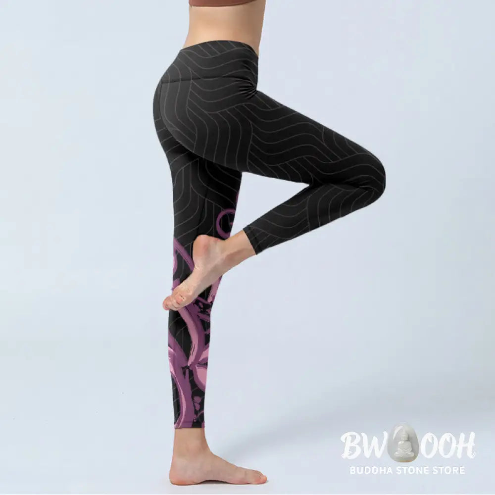 BWOOOH lotus print yoga leggings - Black Pink Lotus Flower Print Gym Leggin