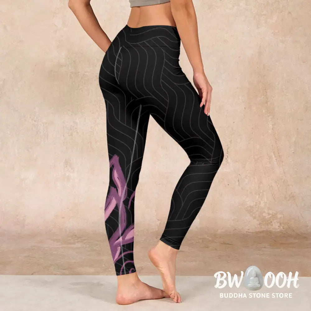 BWOOOH lotus print yoga leggings - Black Pink Lotus Flower Print Gym Leggin