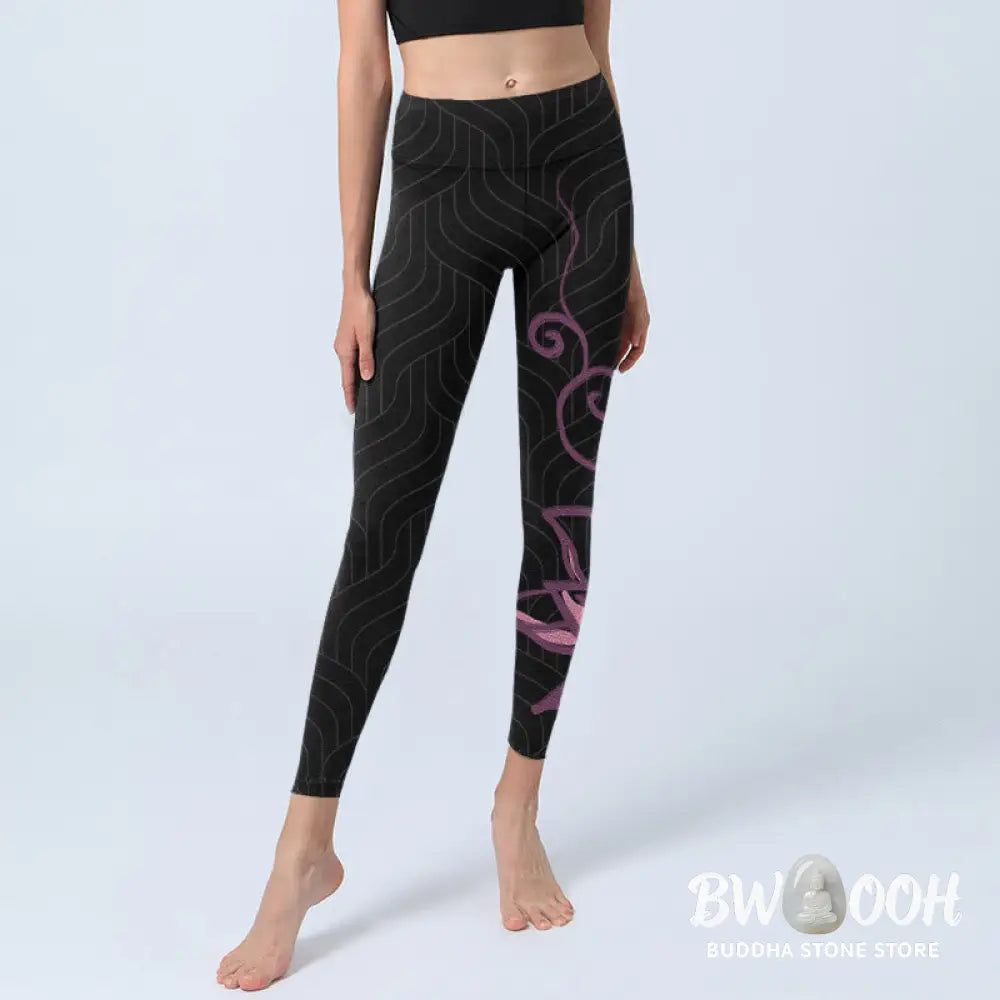 BWOOOH lotus print yoga leggings - Black Pink Lotus Flower Print Gym Leggin