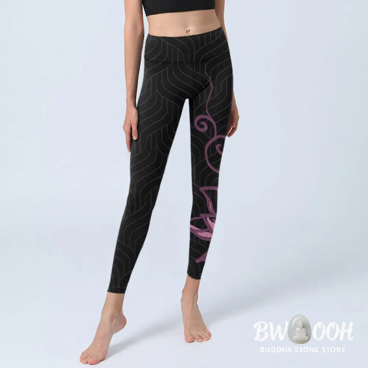 BWOOOH lotus print yoga leggings - Black Pink Lotus Flower Print Gym Leggin
